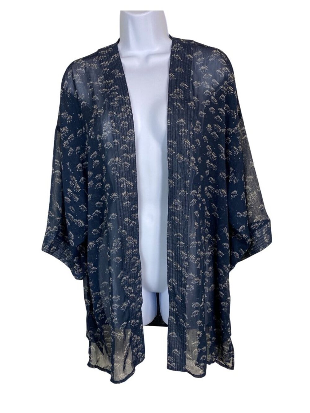 Lucky Brand Sheer Blue Floral Kimono Cardigan Open Front Lightweight Womens OS